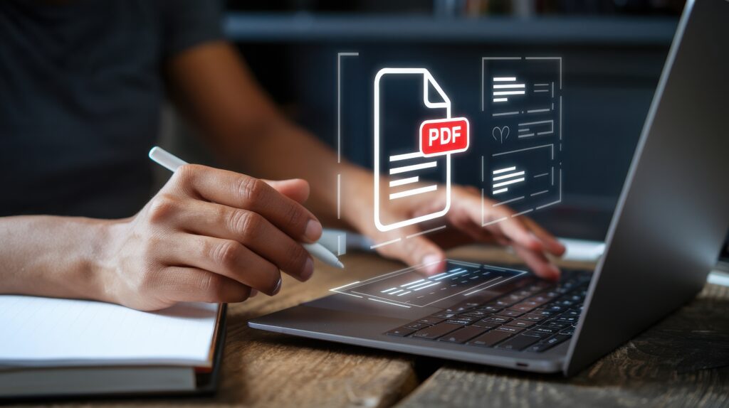 digital document management: a person working on a pdf file on their laptop